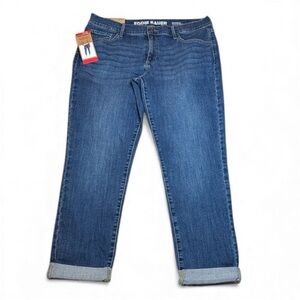 NWT Eddie Bauer Women's Classic Straight Leg Denim Jeans sz 8 Rolled Cuff